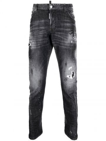 Distressed effect black straight leg Jeans