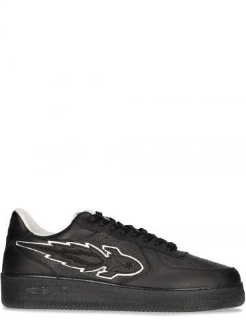 Low top black leather trainers with logo