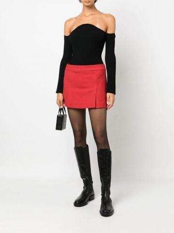 Front-slit red detail mini skirt