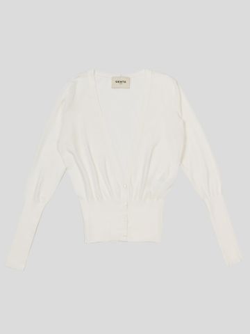 Cardigan bianco di lana in maglia sottile
