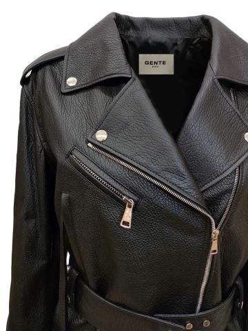 Black leather jacket with belt
