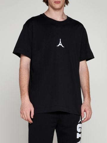 Black short-sleeved T-shirt with Eiffel logo