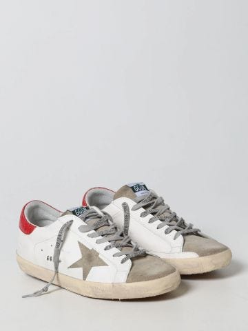 White Super-Star Classic Sneakers with red contrasting heel