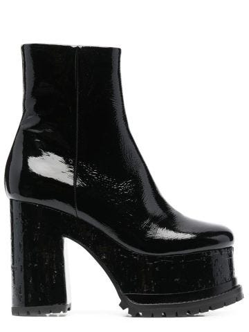 Black glossy leather ankle boots