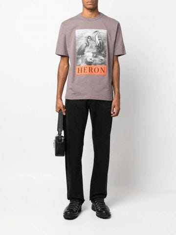 Heron-print cotton grey T-shirt