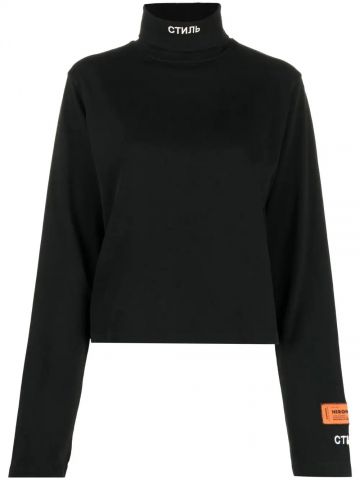 Black logo-patch roll neck sweatshirt
