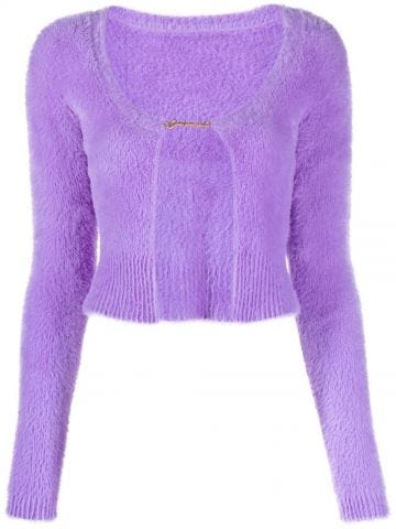 Lilac La maille Neve fluffy long sleeve cardigan