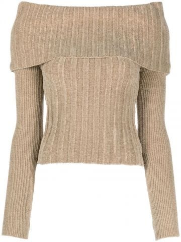 Beige off-shoulder knitted top