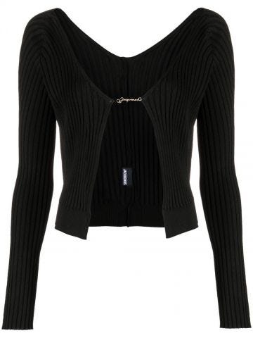 Black knitted V-neck cardigan