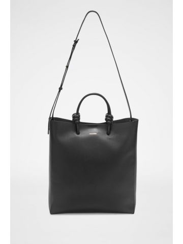 Medium leather tote bag with logo