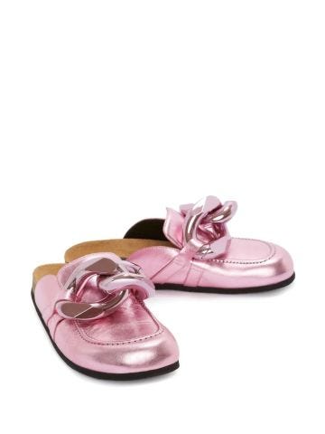 Chain metallic pink leather slippers