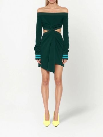 Green short dress with ruffles and cut-outs