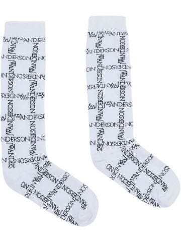 White socks with all-over logo