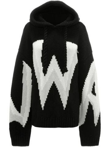 Black hooded sweatshirt with white logo embroidery