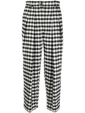 Black and white checkerboard-print cropped trousers