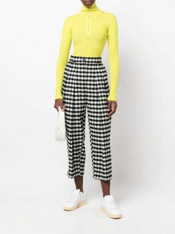 Black and white checkerboard-print cropped trousers