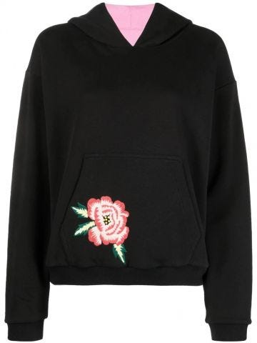 Black floral embroidery hoodie double face
