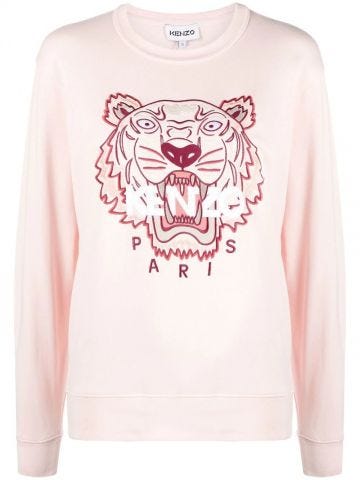 Tiger Head print pink crew neck Sweatshirt