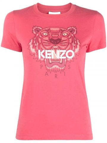 T-shirt rosa con stampa Tiger Head