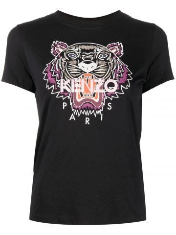 Tiger Head print black T-shirt