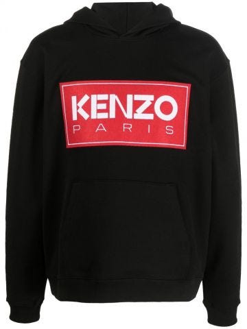 Black logo-print detail hoodie
