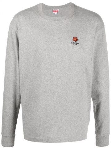 Grey embroidered-logo long-sleeve sweatshirt