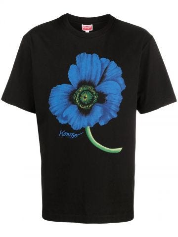 Poppy print black oversized T-shirt