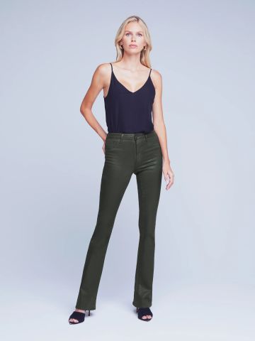 Selma high-waisted jeans in military green coated denim