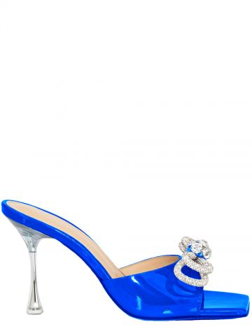 Blue PVC Mules with double Bow
