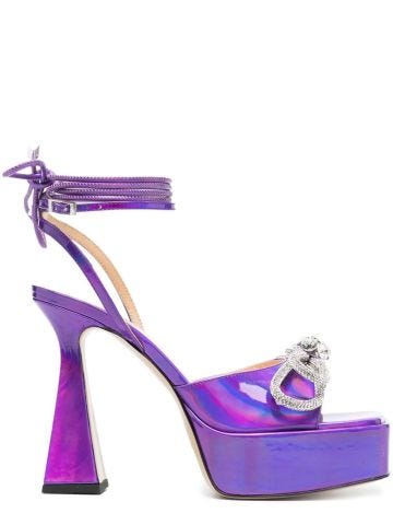 Purple Double Bow sandals with jewelled bow