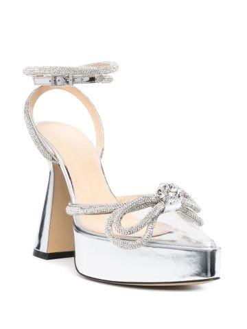 Silver Double Bow sandals embellished with crystals
