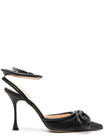 Black pumps with bow and ankle lacing