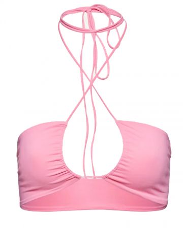 Criss cross bandeau swim top in powder pink
