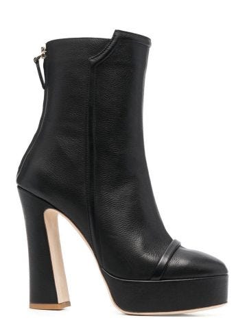 Alexa black ankle boot with wide heel and back zipper
