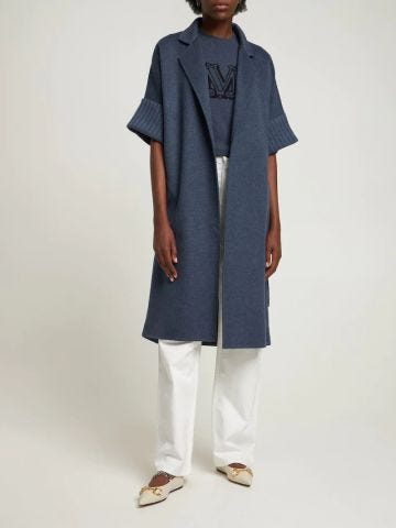 Cesy blue long coat with knitted inserts