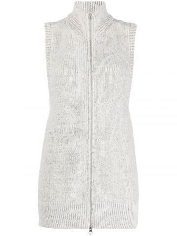 Grey open-back sleeveless knitted cardigan