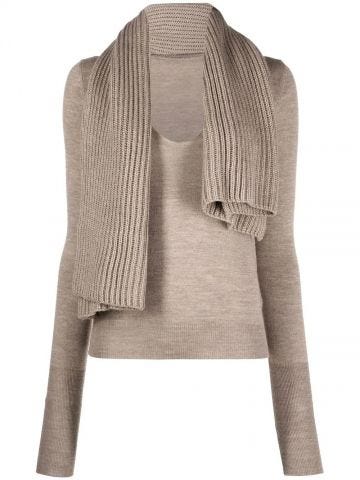Beige scarf-collar detail jumper
