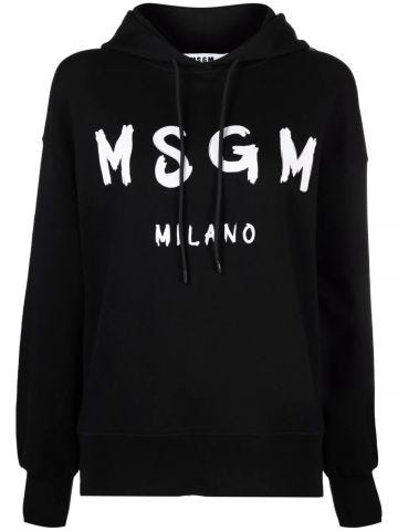 Black logo-print cotton hoodie