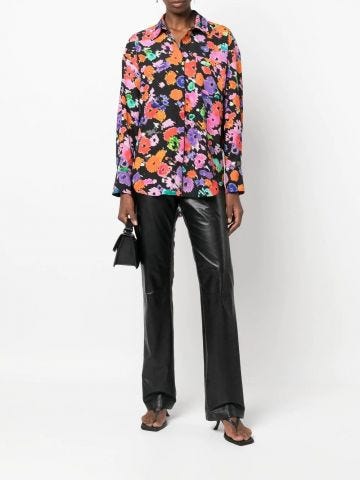 Black abstract floral-print shirt