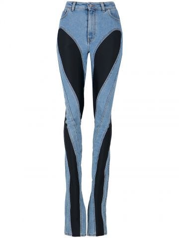 Bi-material spiral skinny jeans