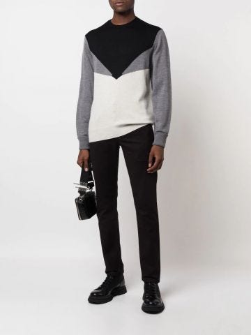 Black, grey and white colour-block knitted jumper