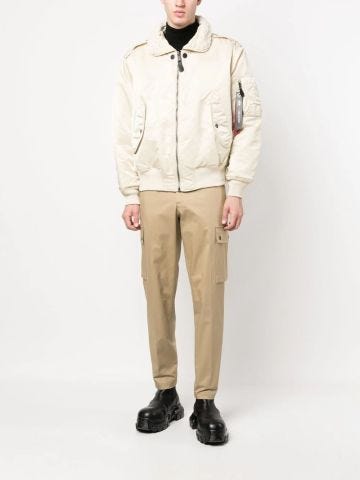 Ivory bomber jacket with balloon sleeves