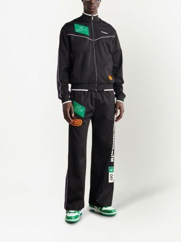 Track jacket nero con logo ricamato e zip