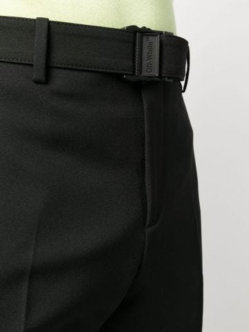 Belted tailored black trousers