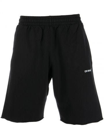 Diag-stripe print black Bermuda Shorts