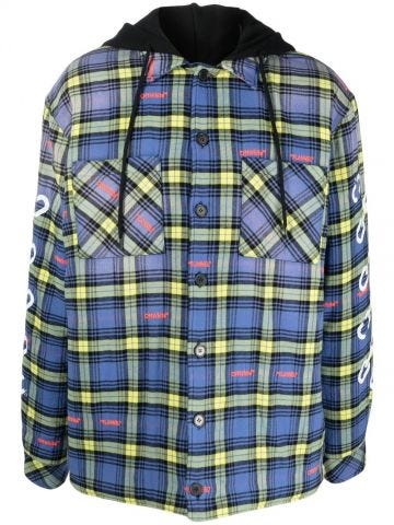 Multicoloured checked shirt-jacket with logo and hood