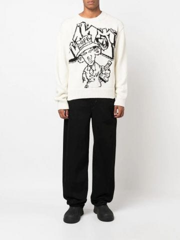White crewneck jumper with graphic print