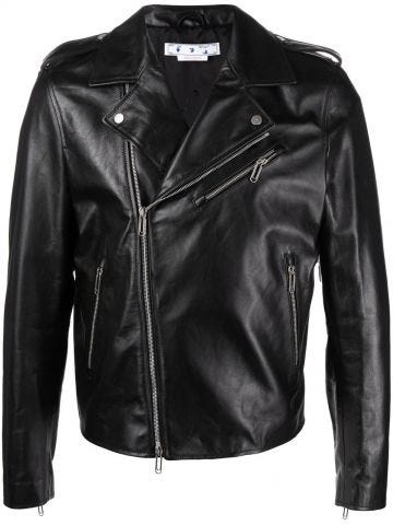 Diag-stripe black leather Jacket