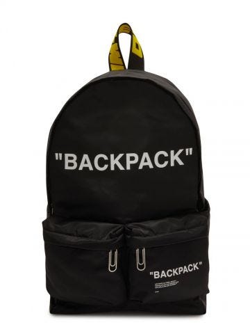 Black slogan-print zip-fastening backpack