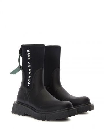 Sponge black logo-print rain boots